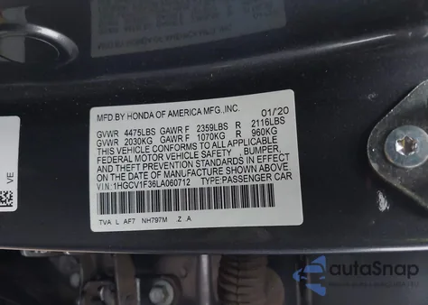 2020 Honda Accord Sport z USA, uszkodzony, nr VIN 1HGCV1F36LA060712